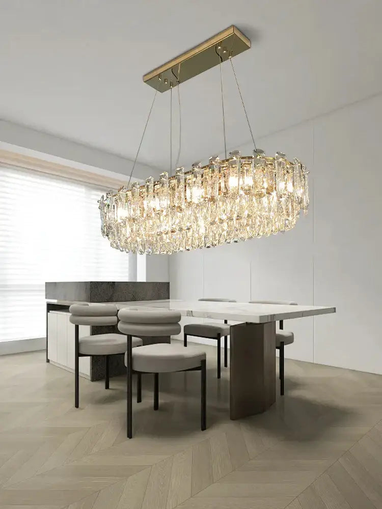 Modern gold clear crystal oval chandelier dining room light