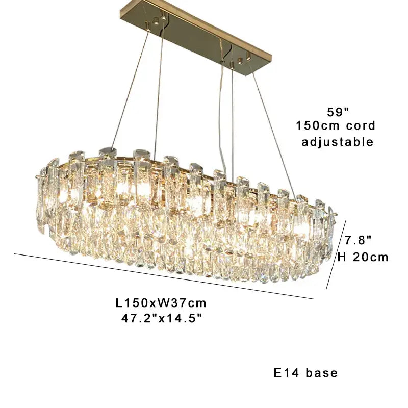Modern gold clear crystal oval chandelier dining room light