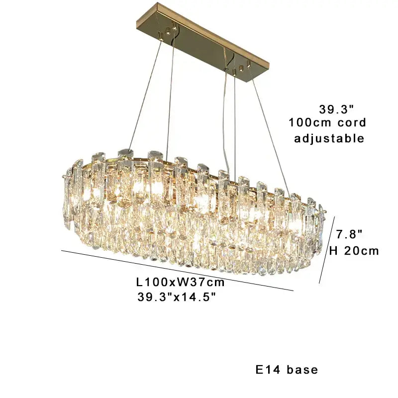 Modern gold clear crystal oval chandelier dining room light