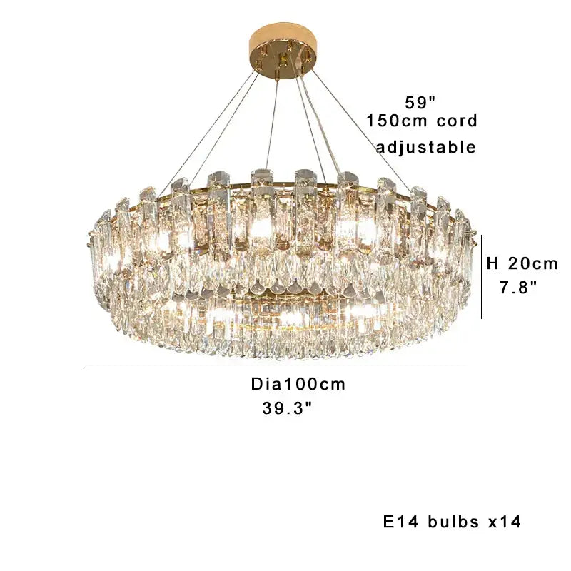 Modern gold clear crystal oval chandelier dining room light