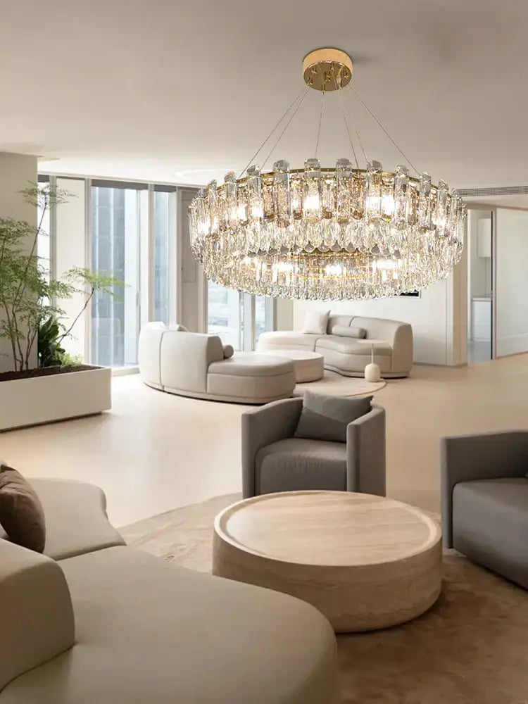 Modern gold clear crystal oval chandelier dining room light
