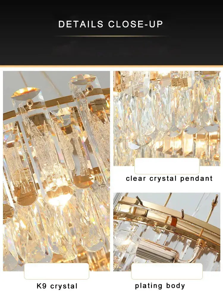 Modern gold clear crystal oval chandelier dining room light