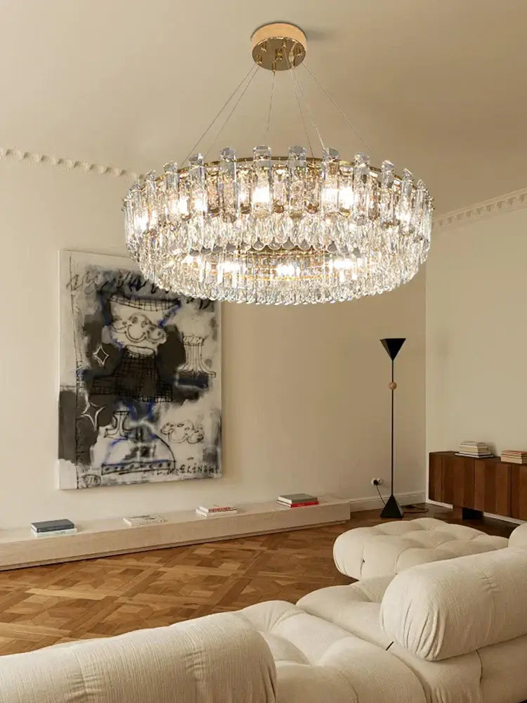 Modern gold clear crystal oval chandelier dining room light