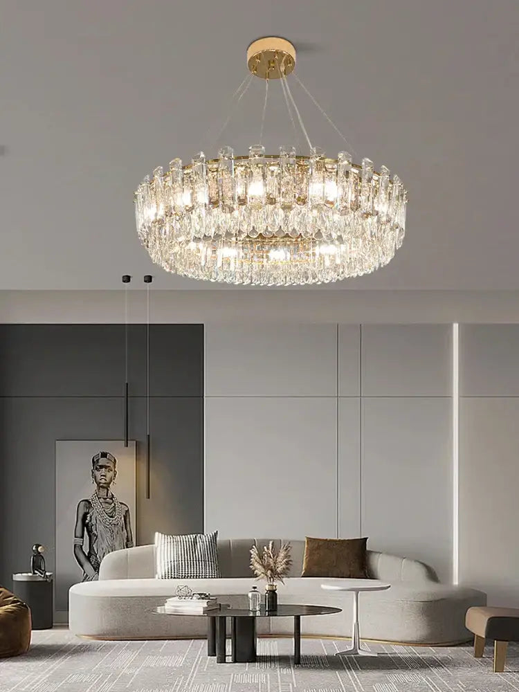 Modern gold clear crystal oval chandelier dining room light
