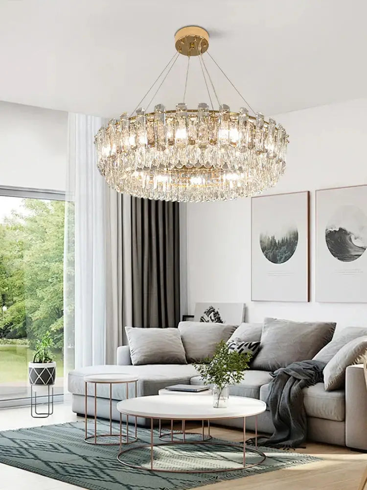 Modern gold clear crystal oval chandelier dining room light