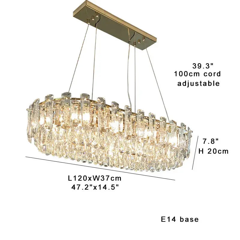Modern gold clear crystal oval chandelier dining room light