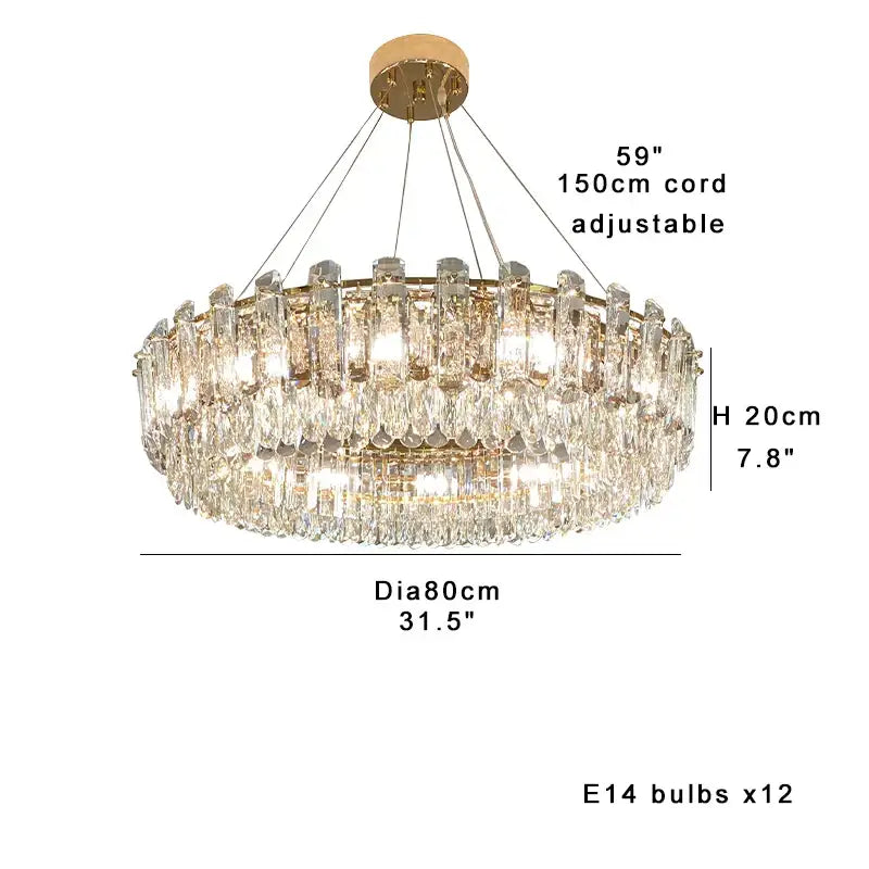 Modern gold clear crystal oval chandelier dining room light