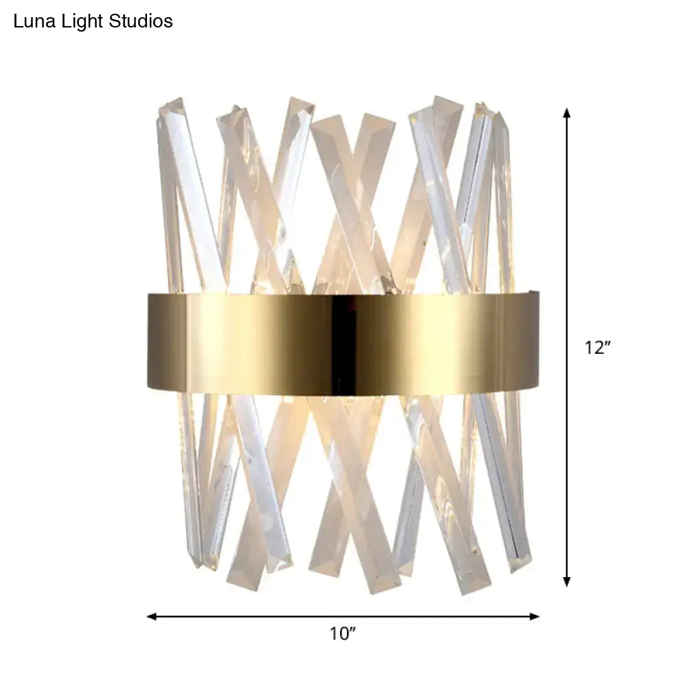 Modern gold clear crystal sconce bedroom wall fixture height 12in