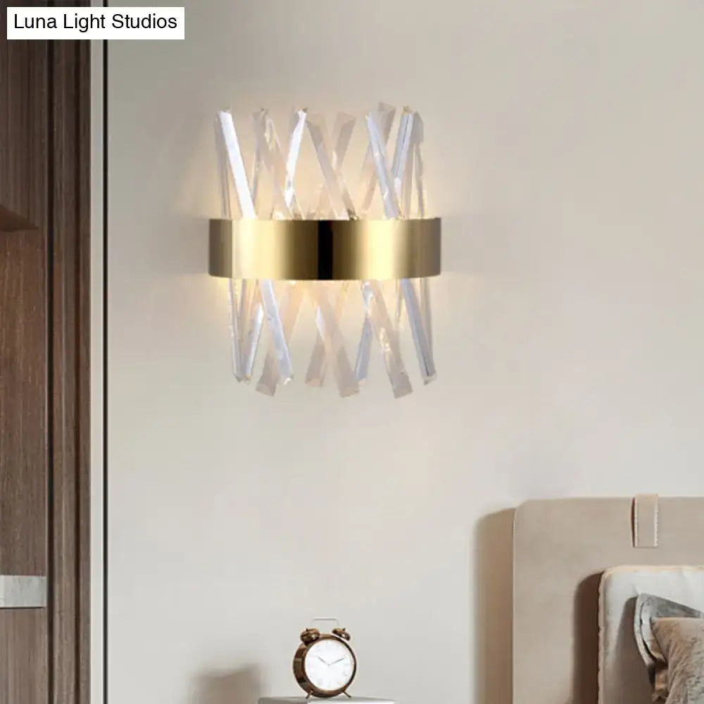 Modern gold clear crystal sconce bedroom wall fixture height 12in