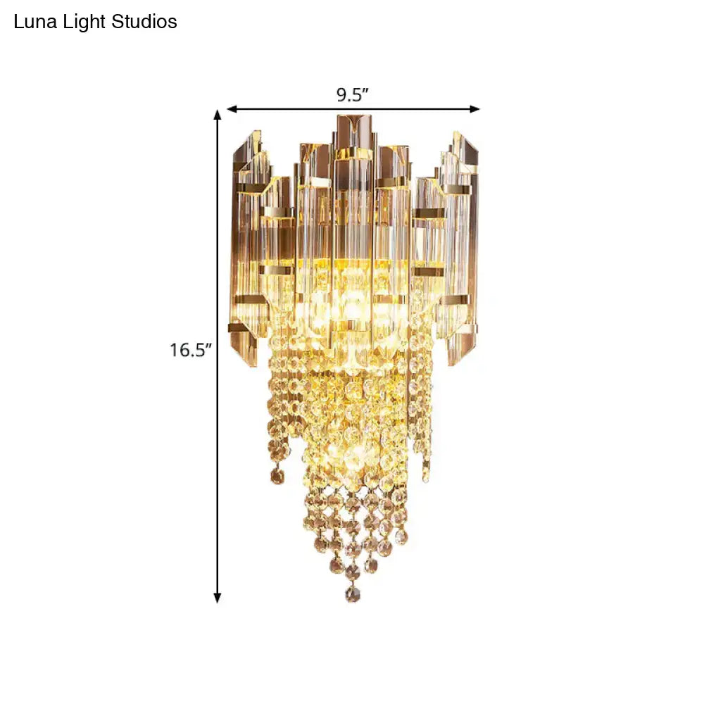 Modern gold clear crystal wall lamp bedroom tiered sconce