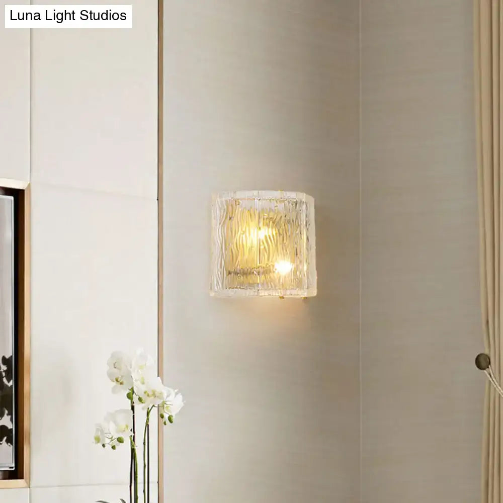 Modern gold clear ripple glass wall sconce bedroom light