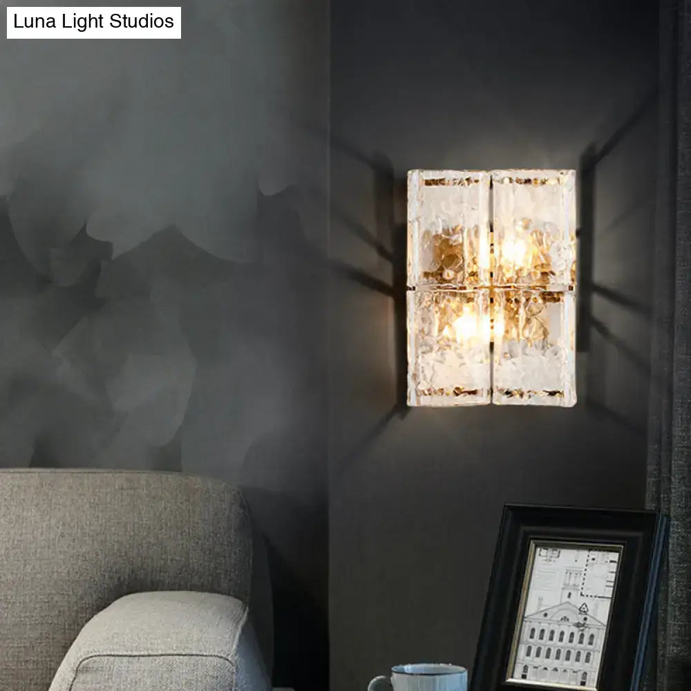 Modern gold clear water glass wall sconce 2 lights bedroom
