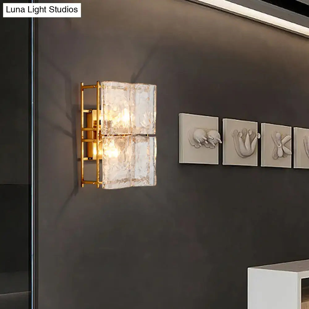 Modern gold clear water glass wall sconce 2 lights bedroom