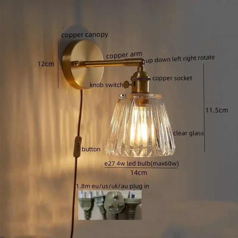 Modern gold crackled glass led wall lights bedroom sconce