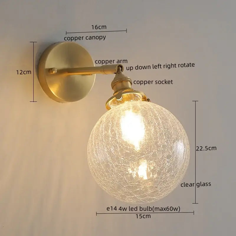 Modern gold crackled glass led wall lights bedroom sconce