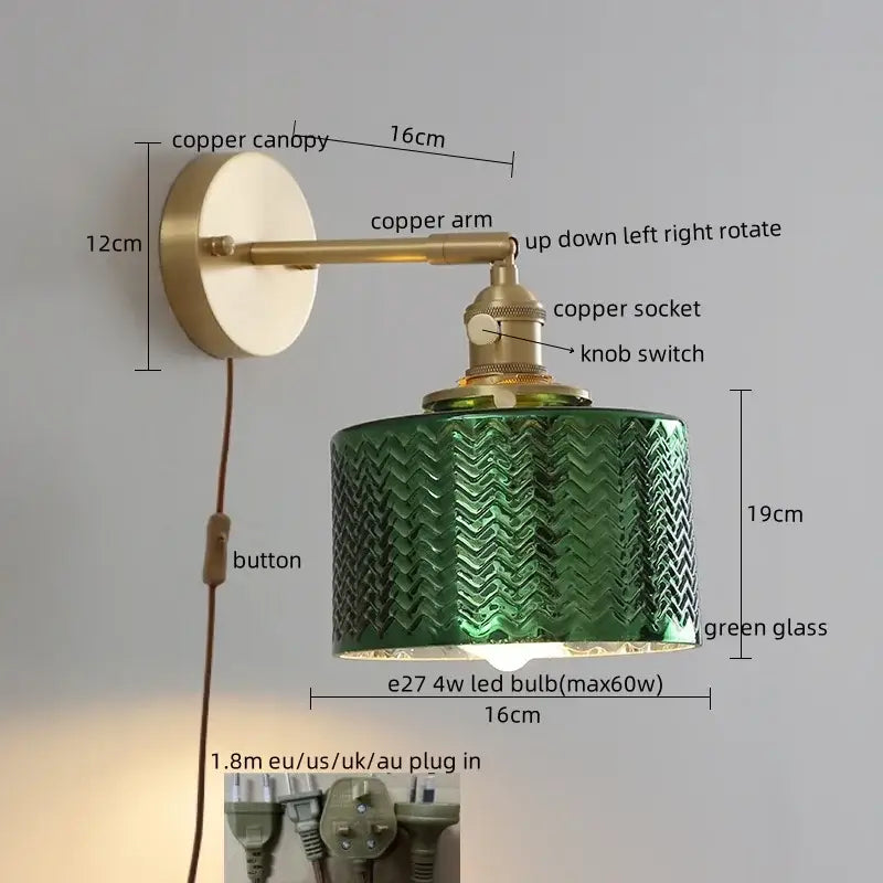 Modern gold crackled glass led wall lights bedroom sconce