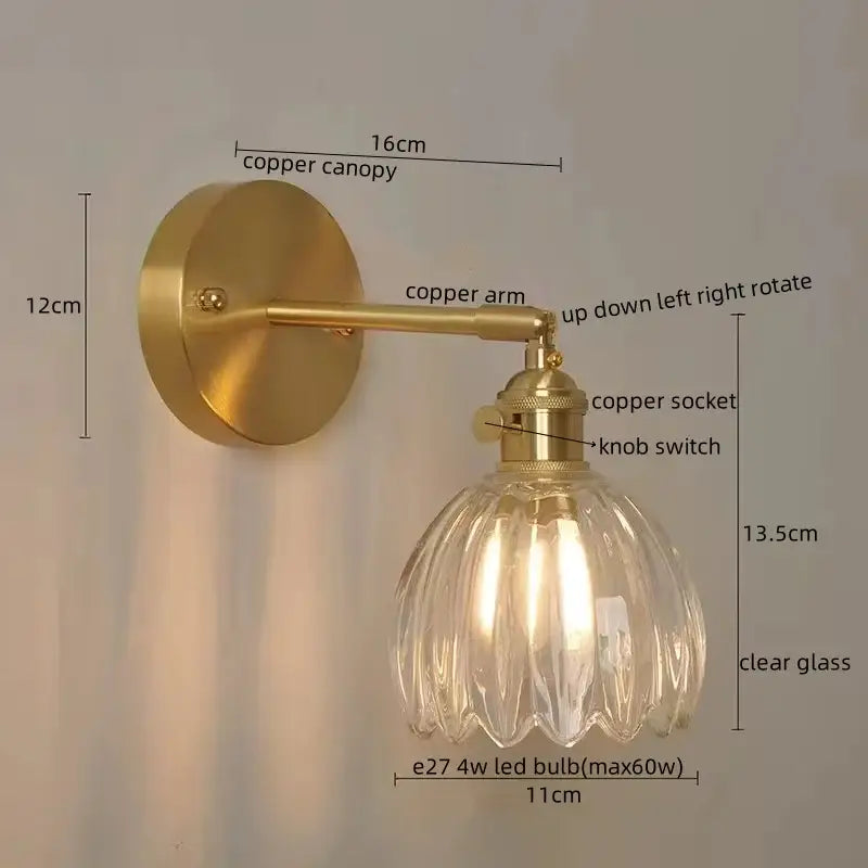Modern gold crackled glass led wall lights bedroom sconce