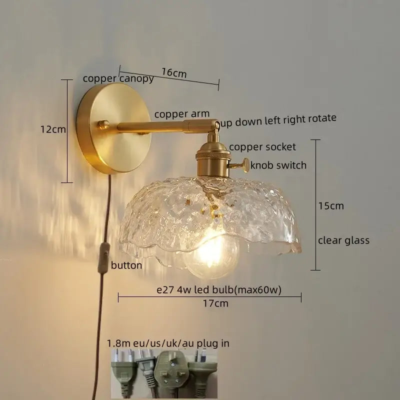 Modern gold crackled glass led wall lights bedroom sconce