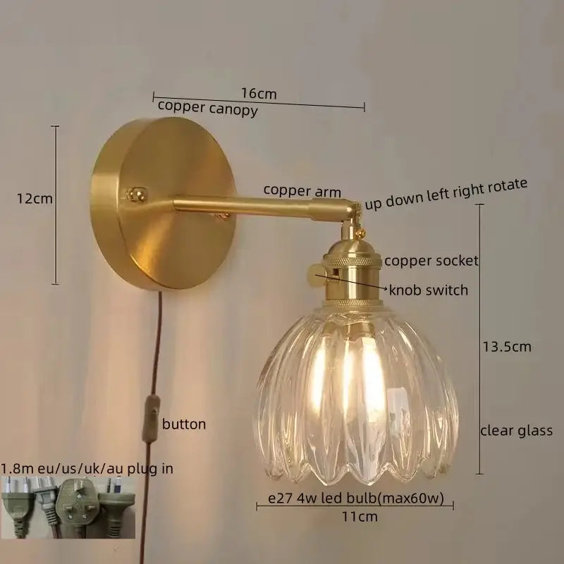 Modern gold crackled glass led wall lights bedroom sconce