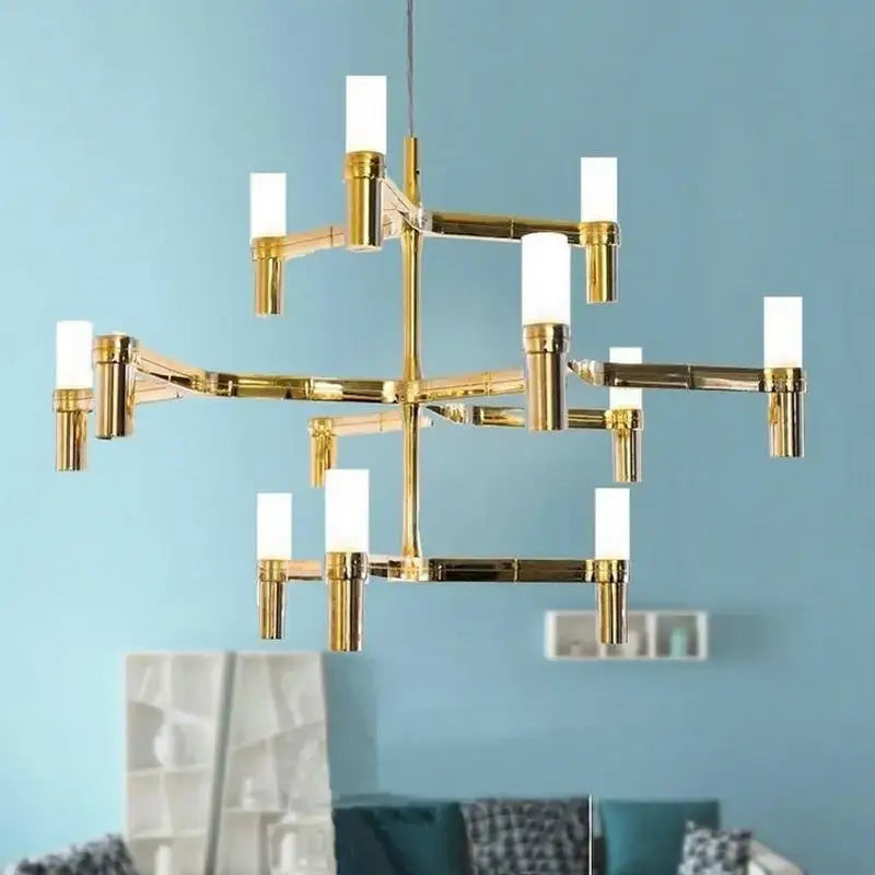 Modern gold crown major chandelier foyer geometric glass light