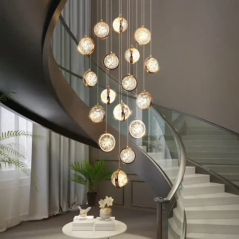 Modern gold crystal ball chandelier staircase hanging light