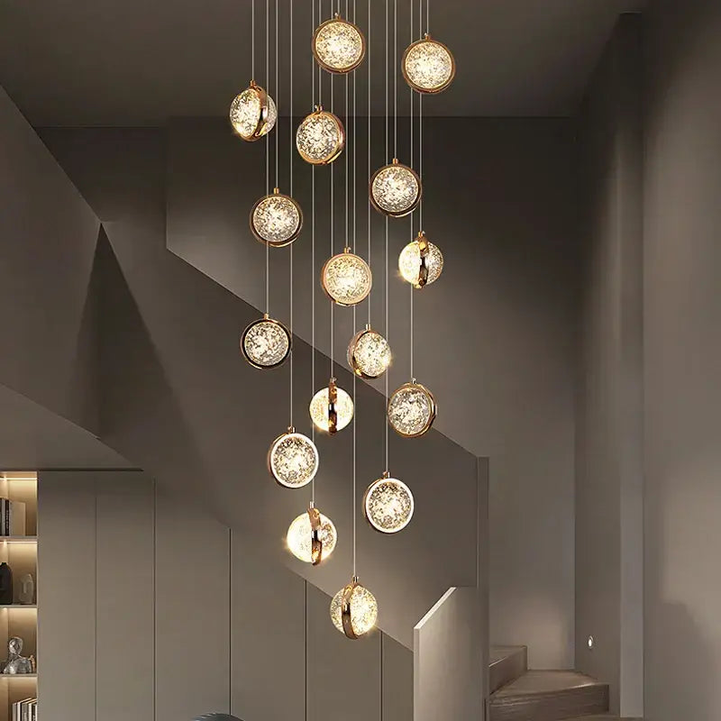 Modern gold crystal ball chandelier staircase hanging light