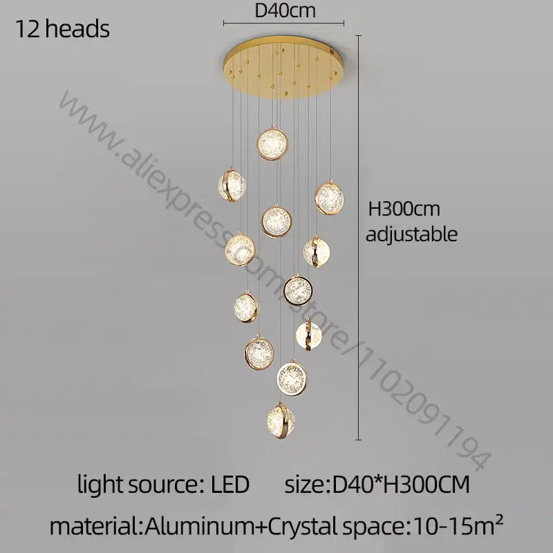 Modern gold crystal ball chandelier staircase hanging light