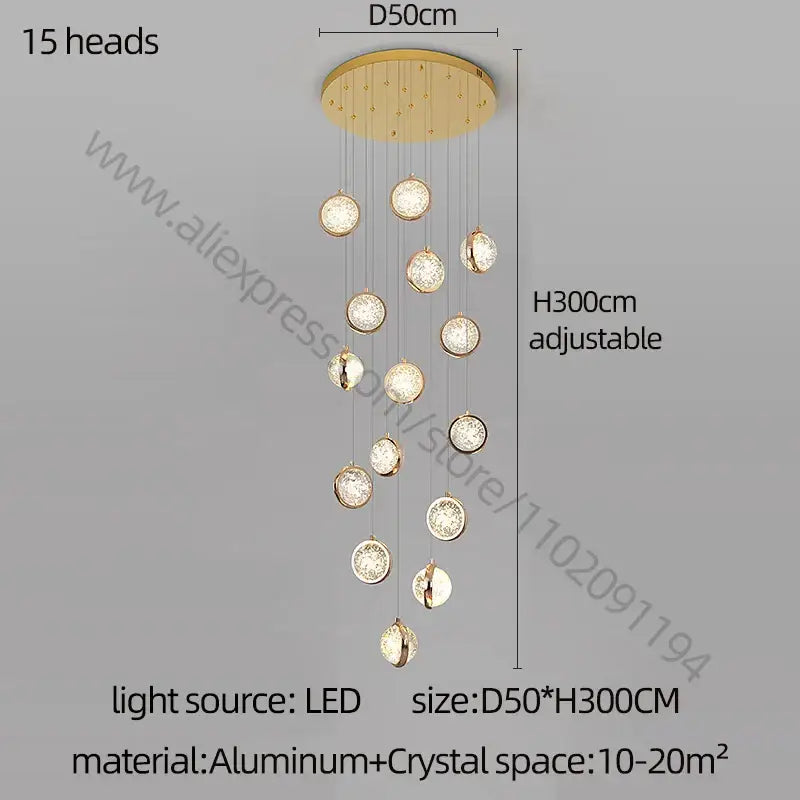 Modern gold crystal ball chandelier staircase hanging light