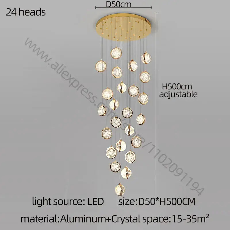 Modern gold crystal ball chandelier staircase hanging light