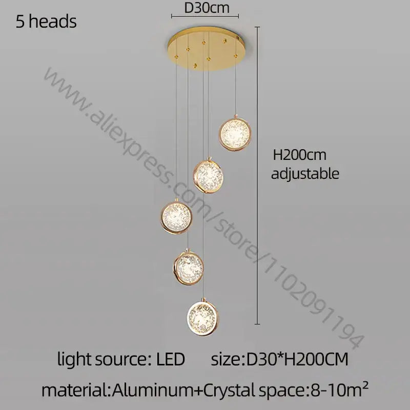 Modern gold crystal ball chandelier staircase hanging light