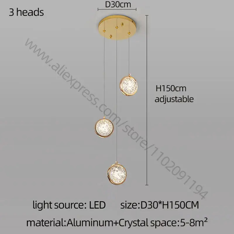 Modern gold crystal ball chandelier staircase hanging light
