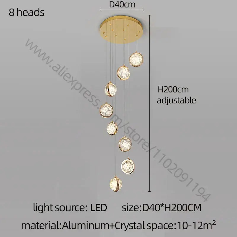 Modern gold crystal ball chandelier staircase hanging light