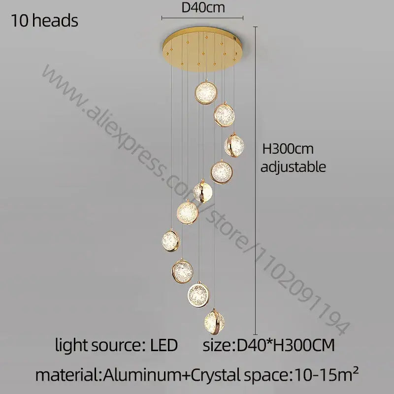 Modern gold crystal ball chandelier staircase hanging light