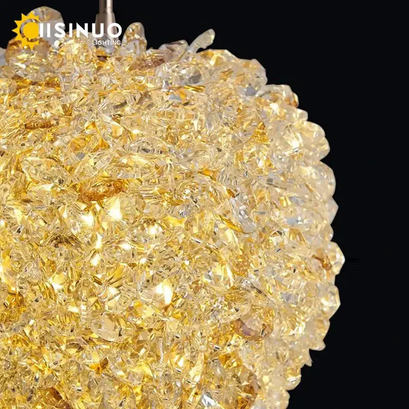 Modern gold crystal ball pendant light bedroom chandelier
