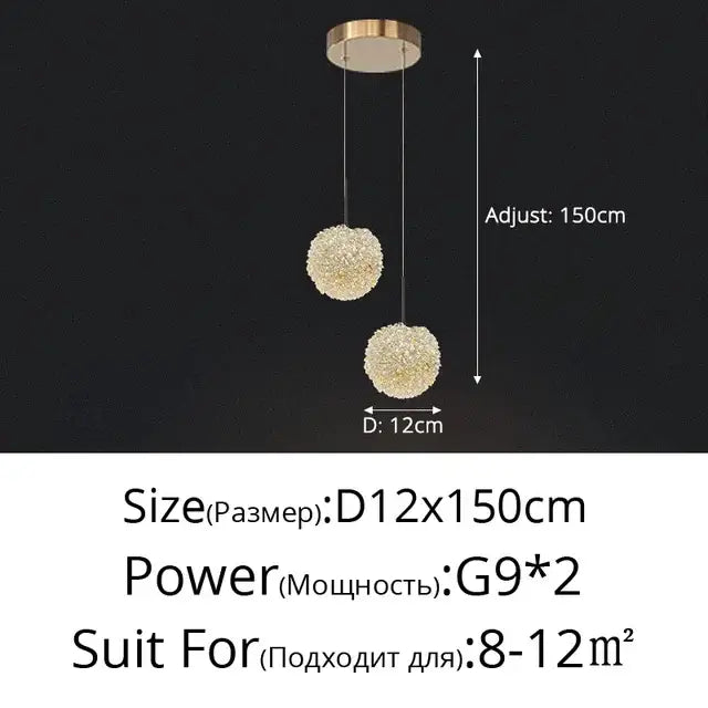 Modern gold crystal ball pendant light bedroom chandelier