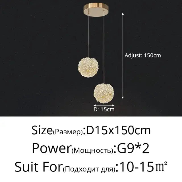 Modern gold crystal ball pendant light bedroom chandelier