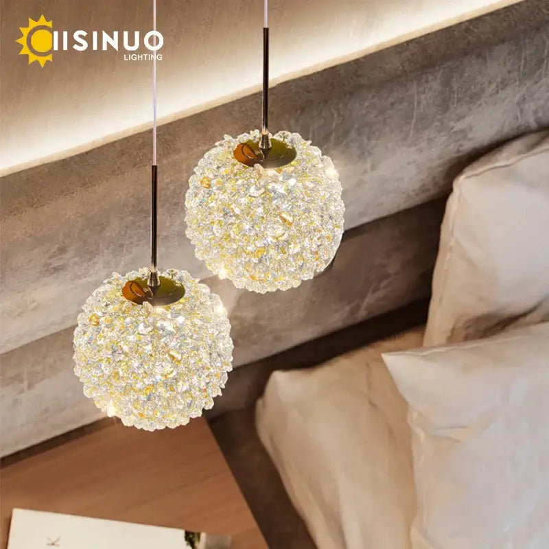 Modern gold crystal ball pendant light bedroom chandelier
