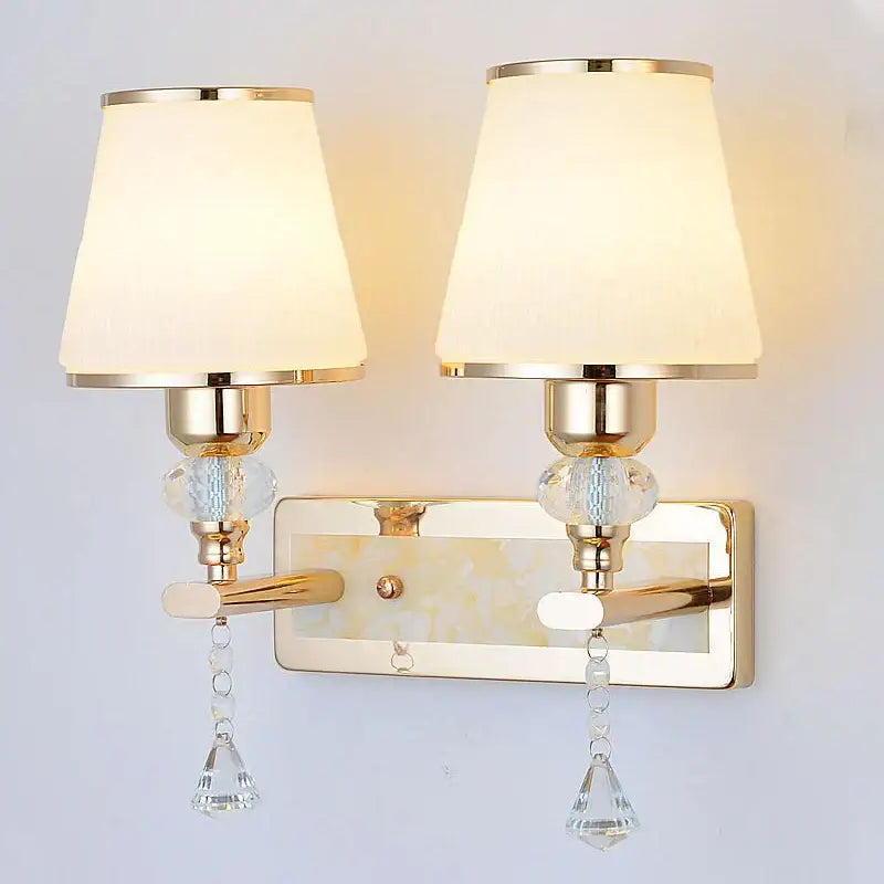 Modern gold crystal bedside wall sconce bedroom light with beads