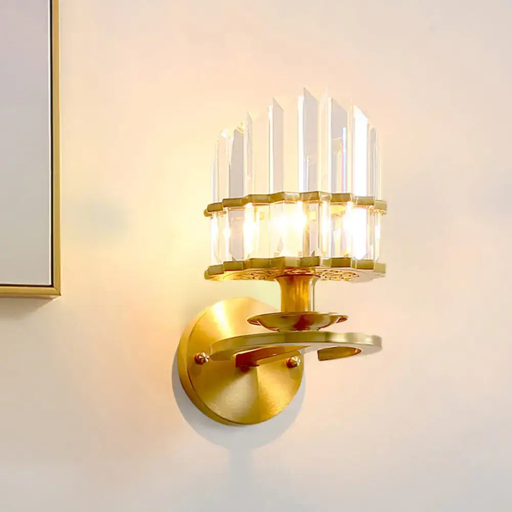 Modern gold crystal block wall lamp living room sconce