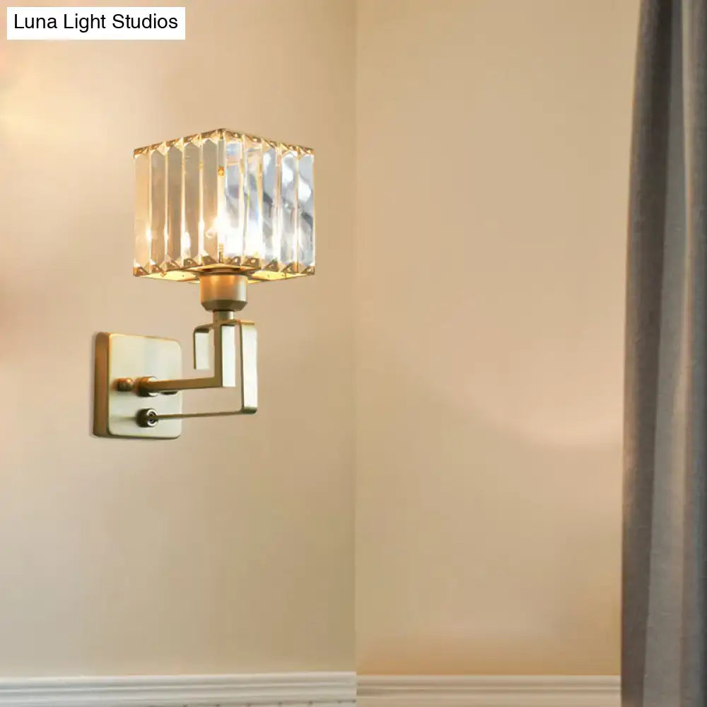 Modern gold crystal block wall sconce – bedroom lighting