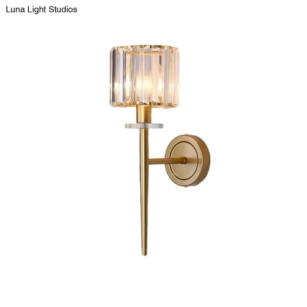 Modern gold crystal block wall sconce with iron pencil arm bedroom light