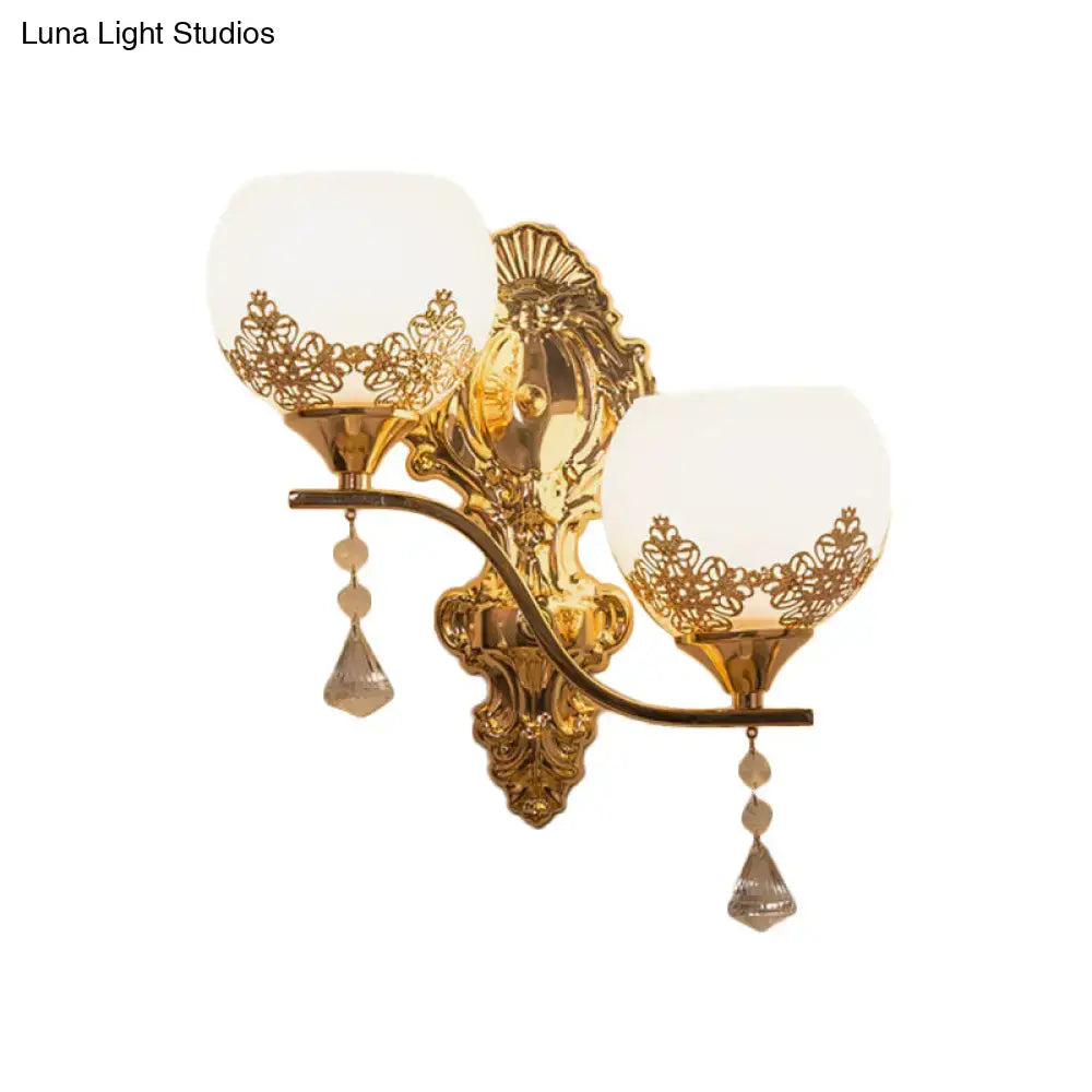 Modern gold crystal bowl wall sconce – living room lace cutout light