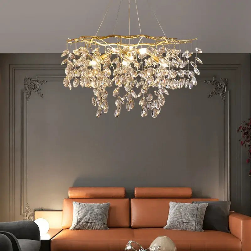 Modern gold crystal branch pendant chandelier dining room light