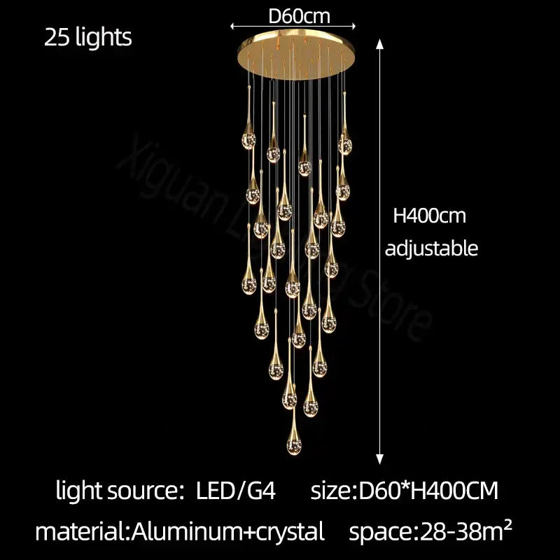 Modern gold crystal bubble chandelier – dining room teardrop light