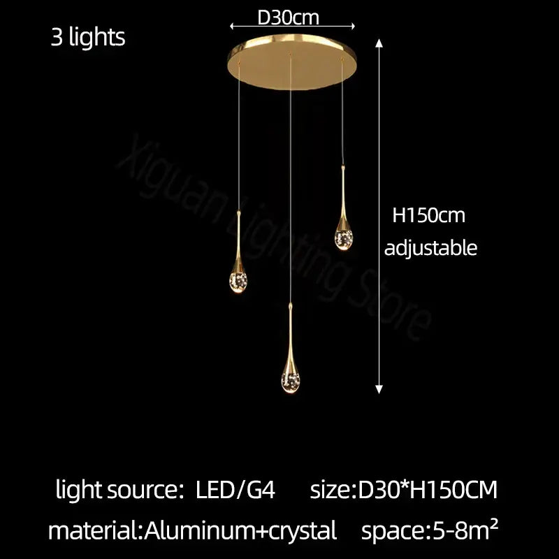 Modern gold crystal bubble chandelier – dining room teardrop light