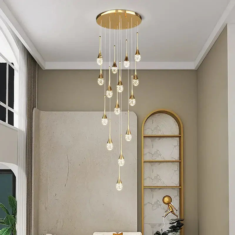 Modern gold crystal bubble chandelier for dining room teardrop pendant