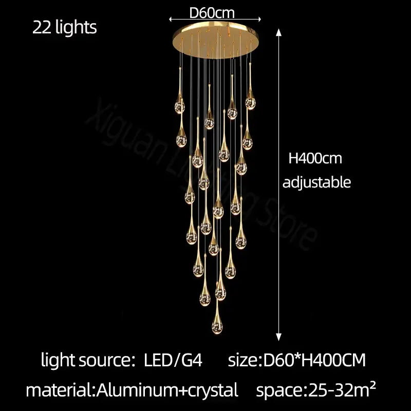 Modern gold crystal bubble chandelier for dining room teardrop pendant