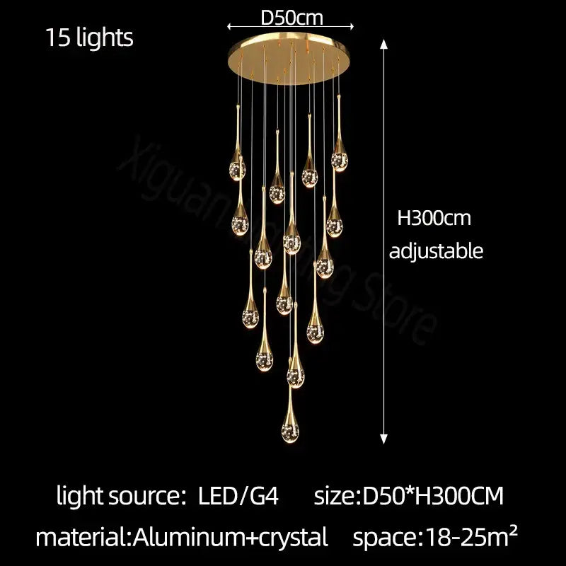 Modern gold crystal bubble chandelier for dining room teardrop pendant
