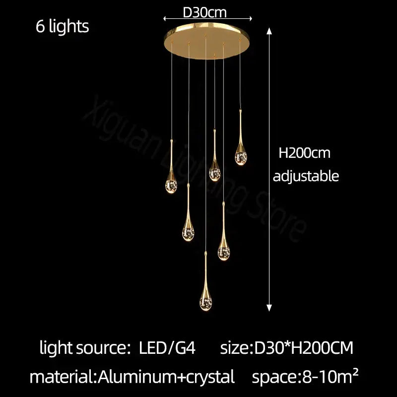 Modern gold crystal bubble chandelier for dining room teardrop pendant