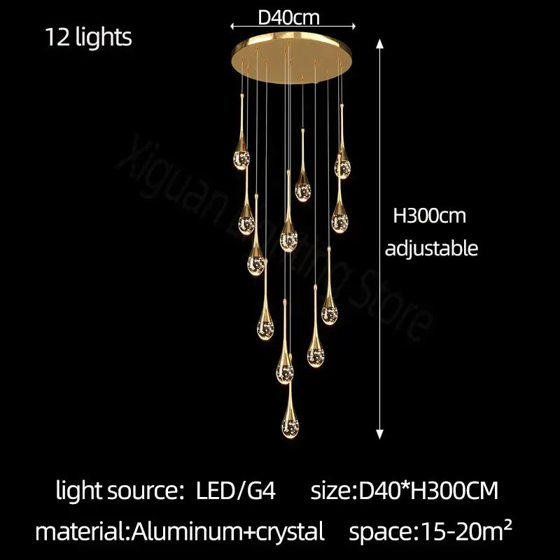 Modern gold crystal bubble chandelier for dining room teardrop pendant